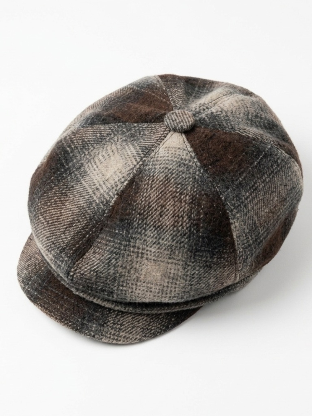 Vintage Plaid Baker Boy Cap Brown Wool Blend Newsboy Hat